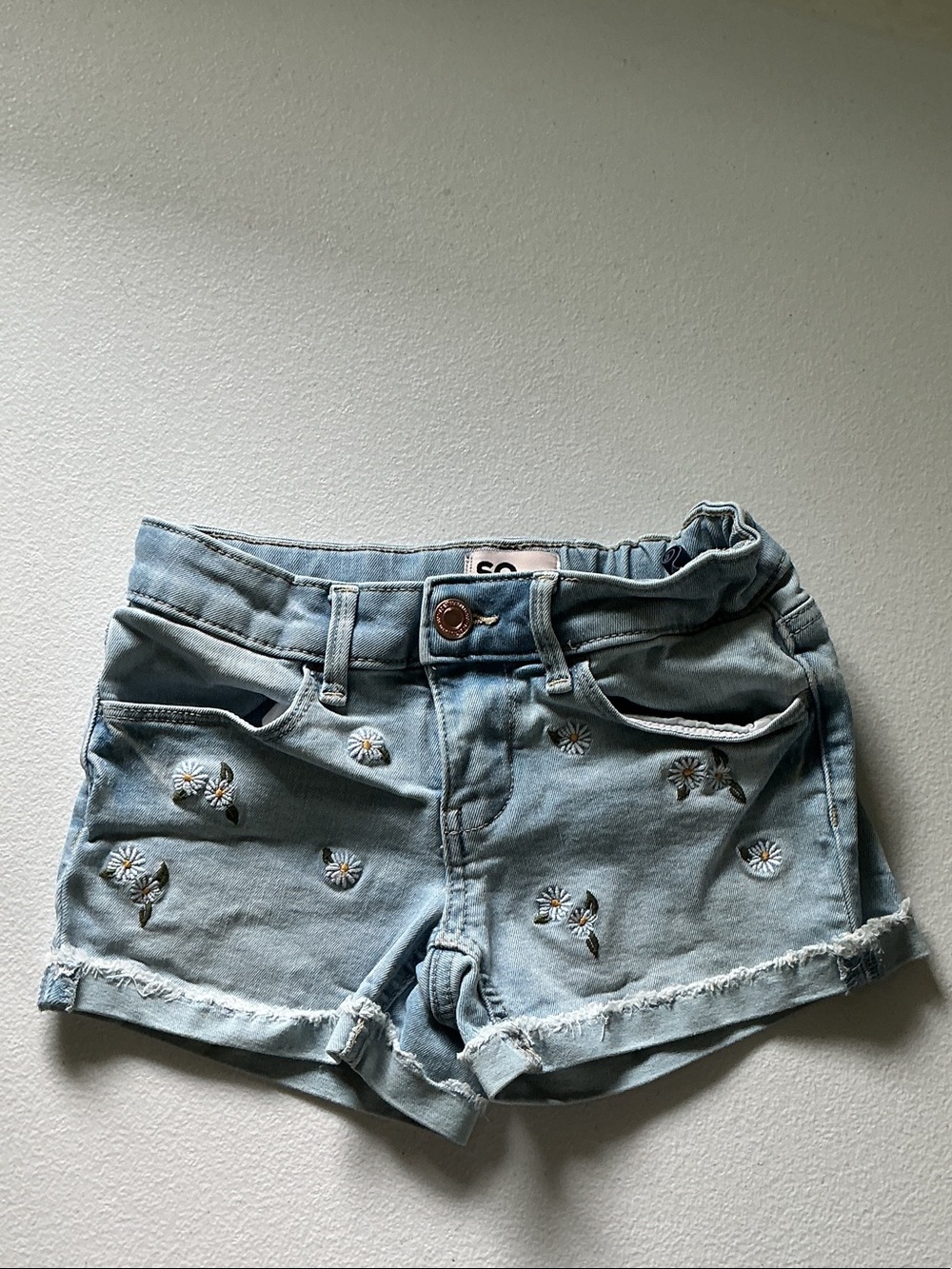 SO Light Blue Denim Shorts with Daisy Embroidery